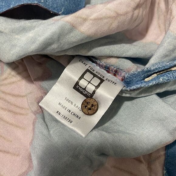 Insight Blue and Pink Leaf Print Men's Shirt - Picture 5 of 7